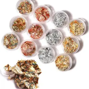 Set of 12 Nail Art Foil Fragments Metallic foil Paper Craft Paper Nail Decor Nail Art Design(Pack of 1).