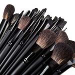 Makeup Brush Set with Black Leather Case- BLACK, 24 Pieces