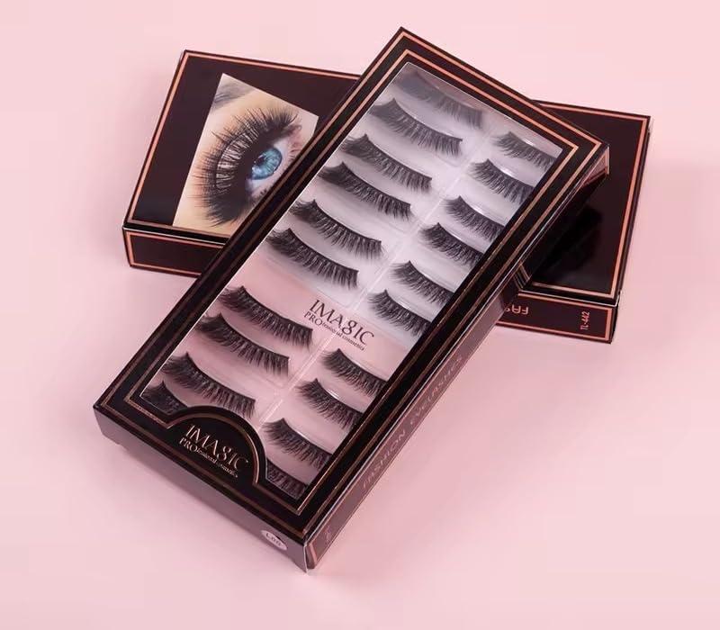 Professional Synthetic Fibers False Eyelashes,  Handmade 3D Eyelashes Pack 10 Pairs of 1 box.
