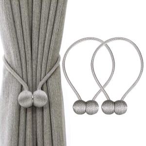 2 Pair Magnetic Curtain Tiebacks Convenient Drape Tie Backs-Pearl Decorative Rope Holdback Holder(2 pair-4 pcs)