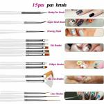15 Pcs Cosmetic Nail Art Polish Painting Draw Pen Brush Tips Tools Set(White).