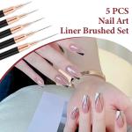 5 PCS  Metallic Nail Art Pens, Liner Brushes Set, Black Color Nail Tools(Black).