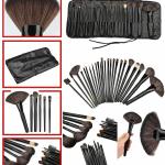 24 Piece Makeup Brush Set with PU Leather Case (Black)
