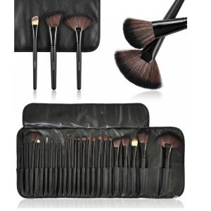 24 Piece Makeup Brush Set with PU Leather Case (Black)