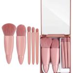 Mini Makeup Brushes Set with Mirror 5 Pcs Brushes Kit Case (Multicolour).