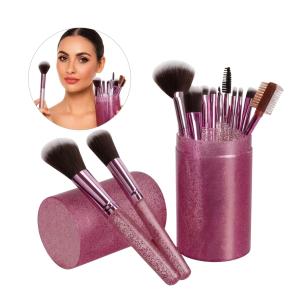 Makeup Brushes Set with Case, 12pcs Professional Make Up Brush Portable Storage Box, (Glitter Pink)