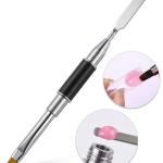 Stainless Steel Picker Dual-Ended Nail Spatula Brush Poly Builder Gel Tool Builder Gel Nail Brush (Black)