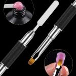 Stainless Steel Picker Dual-Ended Nail Spatula Brush Poly Builder Gel Tool Builder Gel Nail Brush (Black)