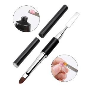 Stainless Steel Picker Dual-Ended Nail Spatula Brush Poly Builder Gel Tool Builder Gel Nail Brush (Black)