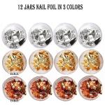 Professional 12 Box Gold Silver Copper Foil Tinfoil Paillette Chip Foil Nail Glitter(Pack of 1).