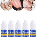 5 Pcs Nail Glue For Artificial Nail Waterproof Nail Adhesive Bottle (White)