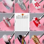 15 Pcs Cosmetic Nail Art Polish Painting Draw Pen Brush Tips Tools Set(White).