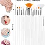 15 Pcs Cosmetic Nail Art Polish Painting Draw Pen Brush Tips Tools Set(White).
