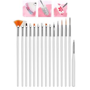 15 Pcs Cosmetic Nail Art Polish Painting Draw Pen Brush Tips Tools Set(White).