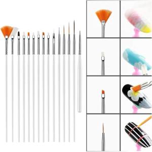 15 Pcs Cosmetic Nail Art Polish Painting Draw Pen Brush Tips Tools Set(White).