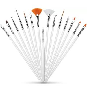 15 Pcs Cosmetic Nail Art Polish Painting Draw Pen Brush Tips Tools Set(White).