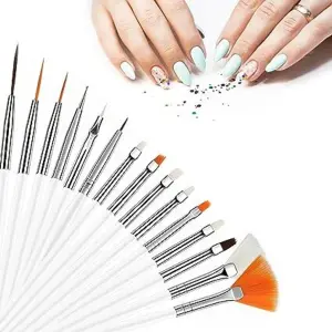 15 Pcs Cosmetic Nail Art Polish Painting Draw Pen Brush Tips Tools Set(White).
