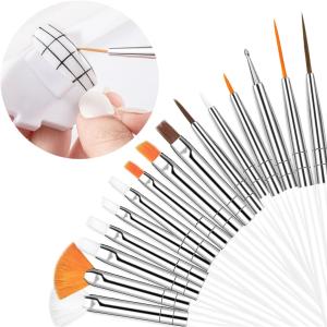 15 Pcs Cosmetic Nail Art Polish Painting Draw Pen Brush Tips Tools Set(White).