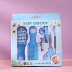 6 In 1 Baby Grooming Kit Hair Brush, Comb, Nail Care Tools, BPA-Free, Blue (Blue).