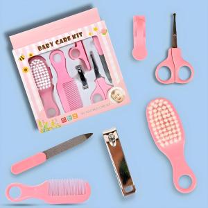 6 In 1 Baby Grooming Kit  Hair Brush, Comb, Nail Clipper, Scissors, and Nail Filer (Pink)..