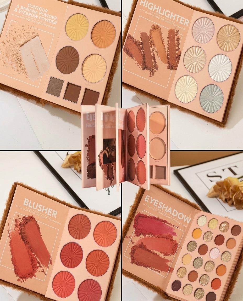 4-in-1 makeup book Eyeshadow, Highlighter, Blusher Contour, Powder Palette (Multicolour)