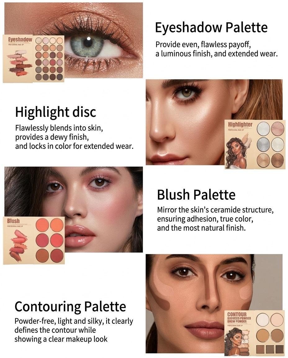 4-in-1 makeup book Eyeshadow, Highlighter, Blusher Contour, Powder Palette (Multicolour)