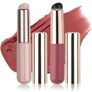 Silicone Lip Brush with Cover Lipstick Makeup Brushes Women ( 2 Piece).Rose Pink & Beige