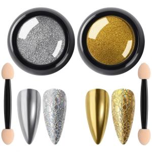 GOLD Color Chrome Nail Powder , Reflective Glitter Metallic Mirror Effect for 2 Pcs