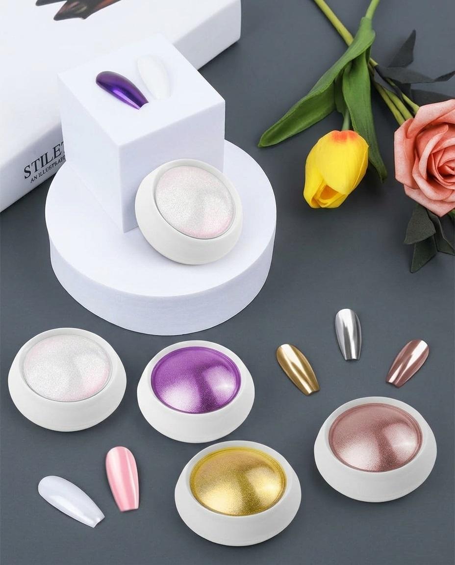 Powder, 2 Jars Nail Art Mirror Glitter With Sponge Applicators.