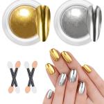 Powder, 2 Jars Nail Art Mirror Glitter Effect Chrome Pigment Powder with Sponge Applicators