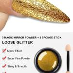 Powder, 2 Jars Nail Art Mirror Glitter Effect Chrome Pigment Powder with Sponge Applicators