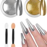 Powder, 2 Jars Nail Art Mirror Glitter Effect Chrome Pigment Powder with Sponge Applicators