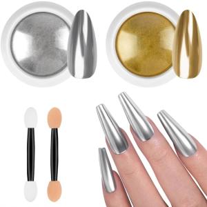 Powder, 2 Nail Art Mirror Glitter Effect Powder Dust Gold Silver Chrome Nail Powder