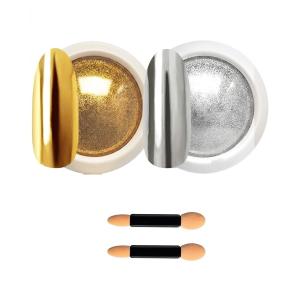 Powder, 2 Jars Nail Art Mirror Glitter With Sponge Applicators.