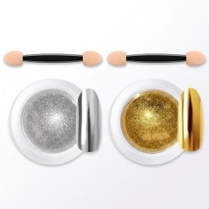 Powder, 2 Jars Nail Art Mirror Glitter Effect Chrome Pigment Powder Dust Gold Silver Chrome Nail Powder with Sponge Applicators