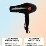 Heavy Duty Hair Dryer Hot and Cold Hair Dryers with 2 Switch speed setting For Men, Hair Dryer For Women(Black)