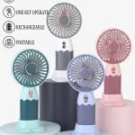 Hand Fan Built-In Rechargeable Battery Operated Summer Cooling Mini Fan (Blue) 1 Pcs