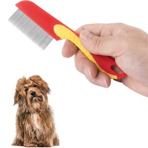 Flea Comb for Cat Dog, Stainless Steel Fine Tooth Flea Lice Tear Stain Remover Comb(2 Pcs).
