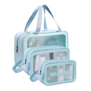 Makeup Bag for Home & Travel, Toiletry Bag  (Set of 3 Blue).