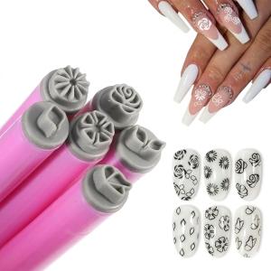 Nail Art Flower Magnet Stamp Pen, Double Head Flower Design, Nail Magnet Stick.