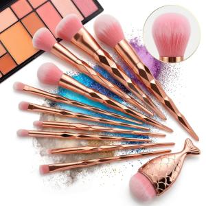 Diamond cut Handle Makeup Brush Set With Big Fish Tail For Foundation /Eyeshadow /Lips-11 Pieces