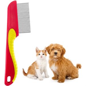 Flea Comb for Cat Dog, Stainless Steel Fine Tooth Flea Lice Tear Stain Remover Comb(2 Pcs).