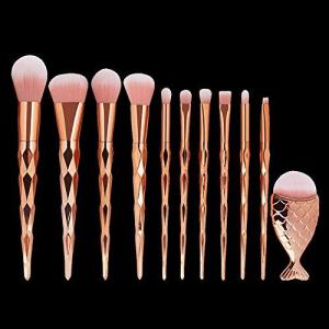 11pcs Diamond cut Handle Makeup Brush Set With Big Fish Tail For Foundation Brush