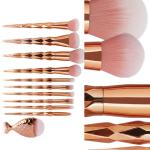 11pcs Diamond cut Handle Makeup Brush Set With Big Fish Tail For Foundation Brush