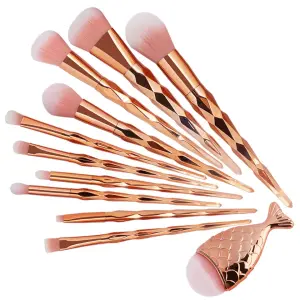 Diamond cut Handle Makeup Brush Set With Big Fish Tail For Foundation /Eyeshadow /Lips-11 Pieces