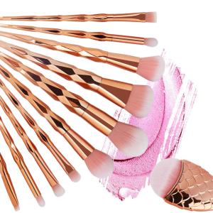 Diamond cut Handle Makeup Brush Set With Big Fish Tail For Foundation /Eyeshadow /Lips-11 Pieces