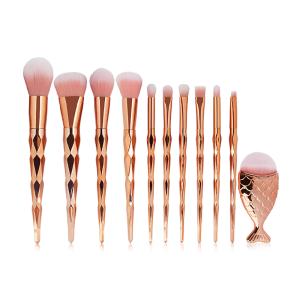 Diamond cut Handle Makeup Brush Set With Big Fish Tail For Foundation /Eyeshadow /Lips-11 Pieces
