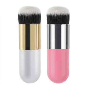 2 Pcs Golden Round Pier Foundation Brush Flat Cream Makeup Brush (1 White & Pink)