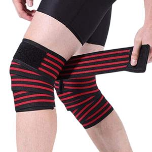 Knee Wraps(1 Pair) for Weightlifting Powerlifting Leg Press (Black red).