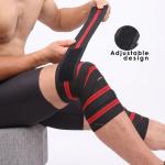 Knee Wraps(1 Pair) for Weightlifting Powerlifting Leg Press (Black red).
